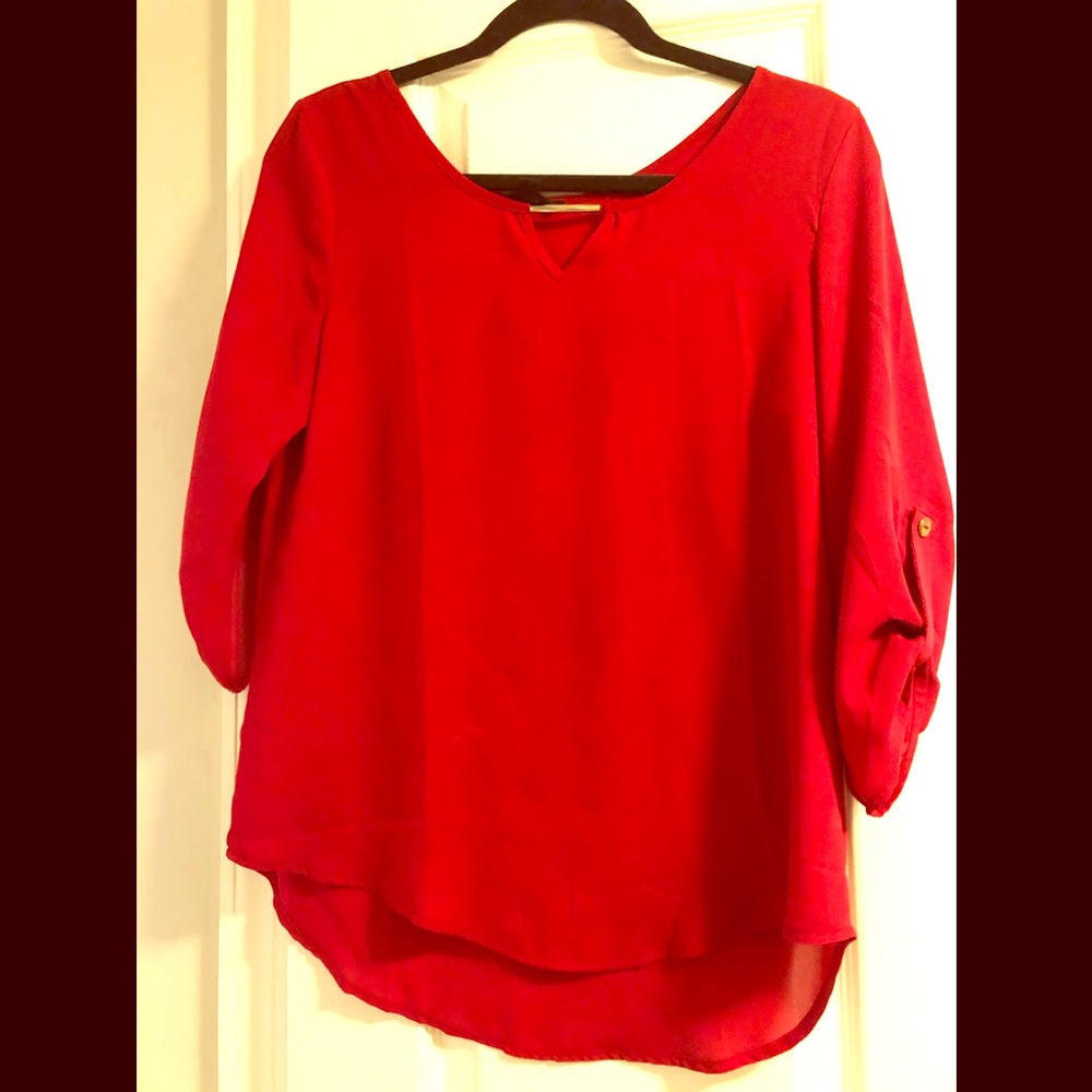 Red Chiffon “Mine” Blouse with Gold Detail